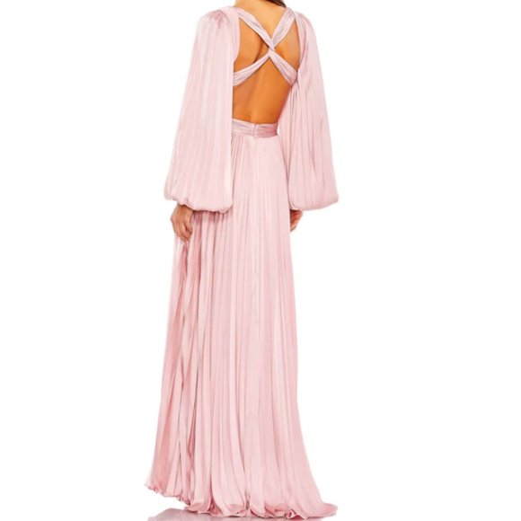 MAC DUGGAL 26737 PLEATED LONG SLEEVE CUTOUT PINK GOWN sz 14 - Picture 2 of 5
